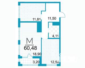 2-к квартира, строящийся дом, 60м2, 25/25 этаж