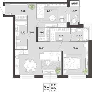 2-к квартира, вторичка, 91м2, 1/21 этаж