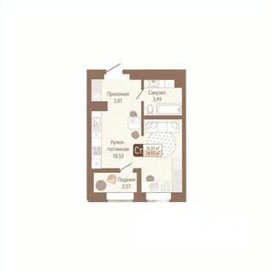 1-к квартира, строящийся дом, 28м2, 3/14 этаж