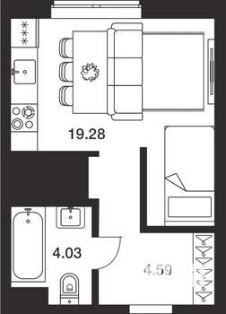 Студия квартира, вторичка, 28м2, 20/25 этаж