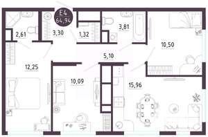 3-к квартира, вторичка, 65м2, 4/10 этаж