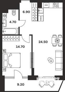 1-к квартира, вторичка, 60м2, 1/9 этаж