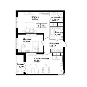 2-к квартира, строящийся дом, 69м2, 25/25 этаж