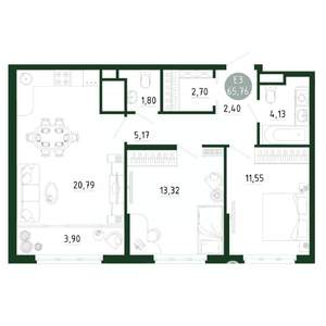 2-к квартира, строящийся дом, 66м2, 3/25 этаж