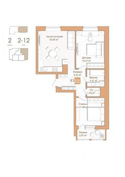 2-к квартира, строящийся дом, 61м2, 9/12 этаж
