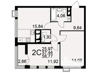 2-к квартира, строящийся дом, 59м2, 13/16 этаж