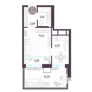 1-к квартира, строящийся дом, 41м2, 1/10 этаж