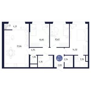 3-к квартира, строящийся дом, 81м2, 17/25 этаж