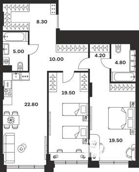 2-к квартира, вторичка, 94м2, 1/9 этаж