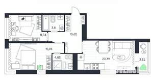 2-к квартира, вторичка, 70м2, 2/20 этаж