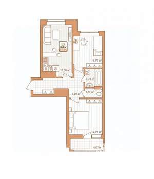 2-к квартира, строящийся дом, 53м2, 8/9 этаж