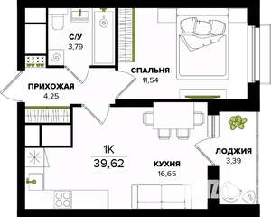 1-к квартира, строящийся дом, 40м2, 2/25 этаж