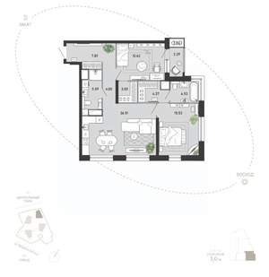 2-к квартира, вторичка, 89м2, 11/21 этаж