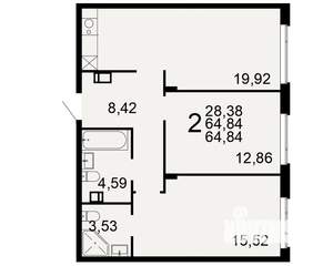 2-к квартира, строящийся дом, 65м2, 2/9 этаж