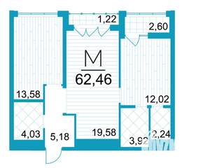 2-к квартира, строящийся дом, 62м2, 6/25 этаж