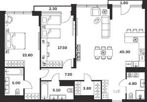 2-к квартира, вторичка, 118м2, 6/9 этаж