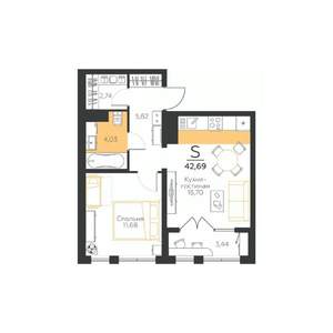 1-к квартира, вторичка, 43м2, 4/5 этаж