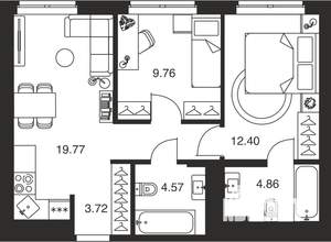 2-к квартира, вторичка, 55м2, 3/25 этаж