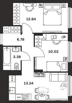 2-к квартира, вторичка, 46м2, 2/15 этаж