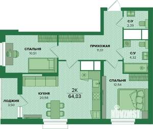 2-к квартира, вторичка, 65м2, 3/25 этаж