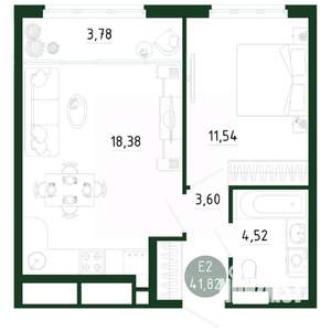 1-к квартира, строящийся дом, 42м2, 14/25 этаж