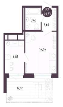 1-к квартира, строящийся дом, 40м2, 1/10 этаж