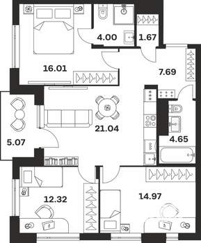 3-к квартира, вторичка, 87м2, 2/4 этаж