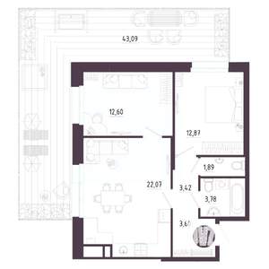 2-к квартира, вторичка, 60м2, 1/10 этаж