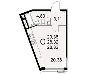 1-к квартира, строящийся дом, 28м2, 3/16 этаж