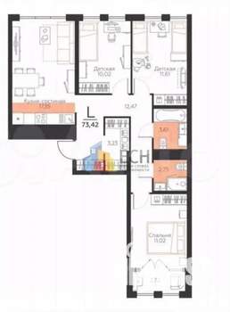 3-к квартира, вторичка, 73м2, 2/5 этаж