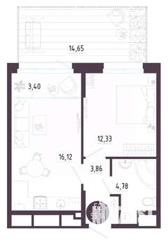 2-к квартира, строящийся дом, 55м2, 1/10 этаж