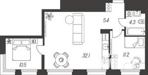 2-к квартира, строящийся дом, 64м2, 1/24 этаж