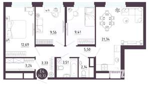3-к квартира, вторичка, 71м2, 4/10 этаж