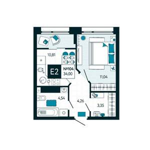 1-к квартира, вторичка, 34м2, 9/15 этаж