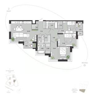 3-к квартира, вторичка, 120м2, 3/21 этаж