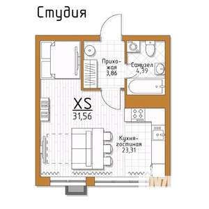 1-к квартира, строящийся дом, 32м2, 5/5 этаж