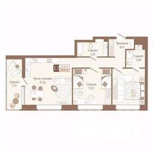 2-к квартира, строящийся дом, 66м2, 8/14 этаж