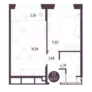 1-к квартира, строящийся дом, 40м2, 6/10 этаж