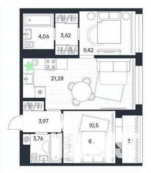 2-к квартира, строящийся дом, 60м2, 15/20 этаж