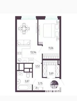 1-к квартира, сданный дом, 39м2, 6/10 этаж