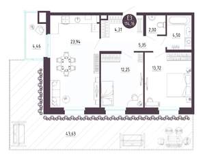 2-к квартира, вторичка, 114м2, 1/10 этаж