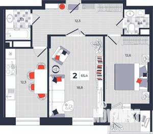 2-к квартира, вторичка, 65м2, 13/14 этаж