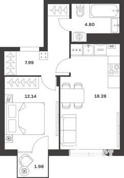 1-к квартира, вторичка, 45м2, 3/4 этаж