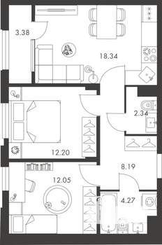 2-к квартира, вторичка, 61м2, 1/9 этаж