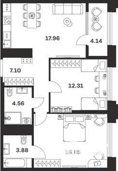 2-к квартира, вторичка, 67м2, 1/10 этаж
