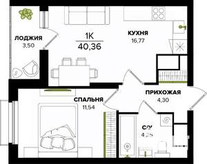 1-к квартира, вторичка, 40м2, 2/25 этаж