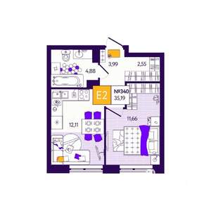 1-к квартира, вторичка, 35м2, 12/12 этаж