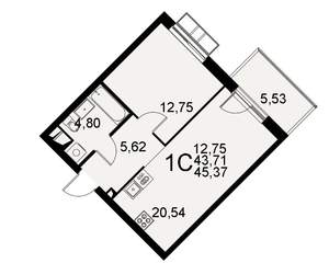 1-к квартира, строящийся дом, 44м2, 2/11 этаж