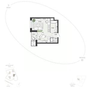 Студия квартира, вторичка, 38м2, 16/21 этаж