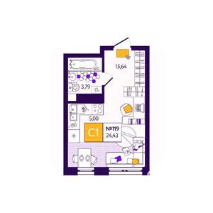 Студия квартира, вторичка, 24м2, 9/12 этаж